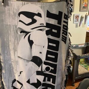 Handcrafted stormtrooper fleece knot blanket